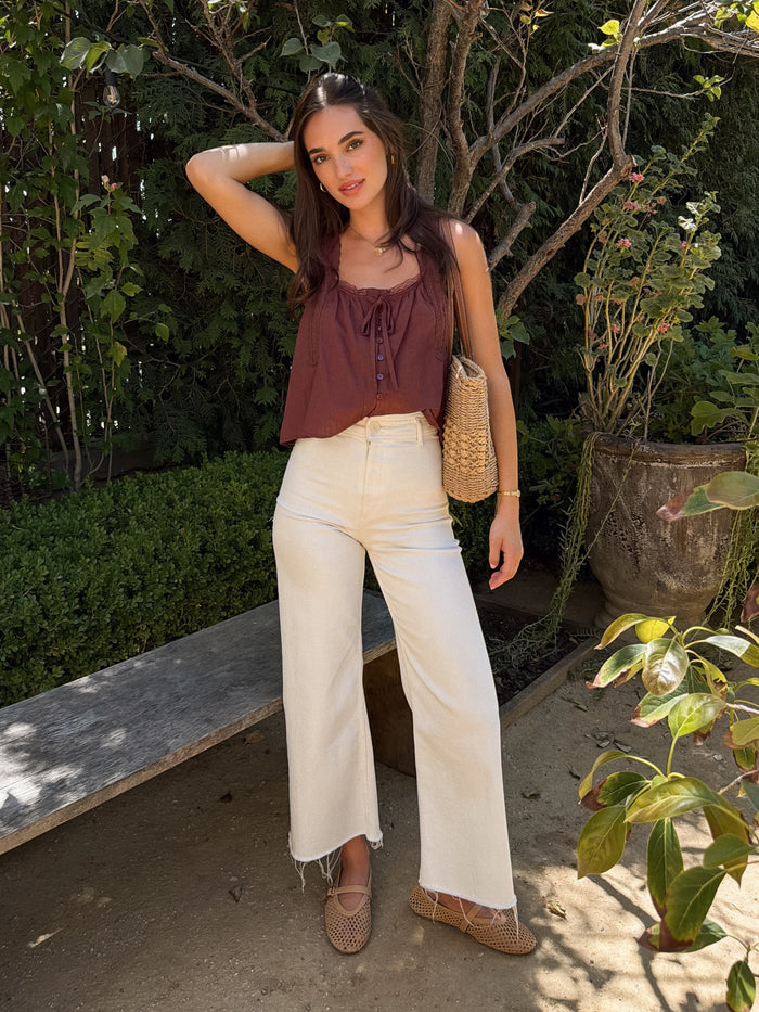 Paradise Lace Trim Tank in Chocolate - Stitch And Feather