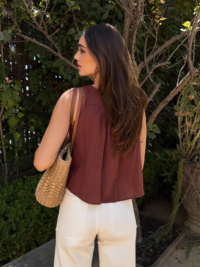 Paradise Lace Trim Tank in Chocolate - Stitch And Feather