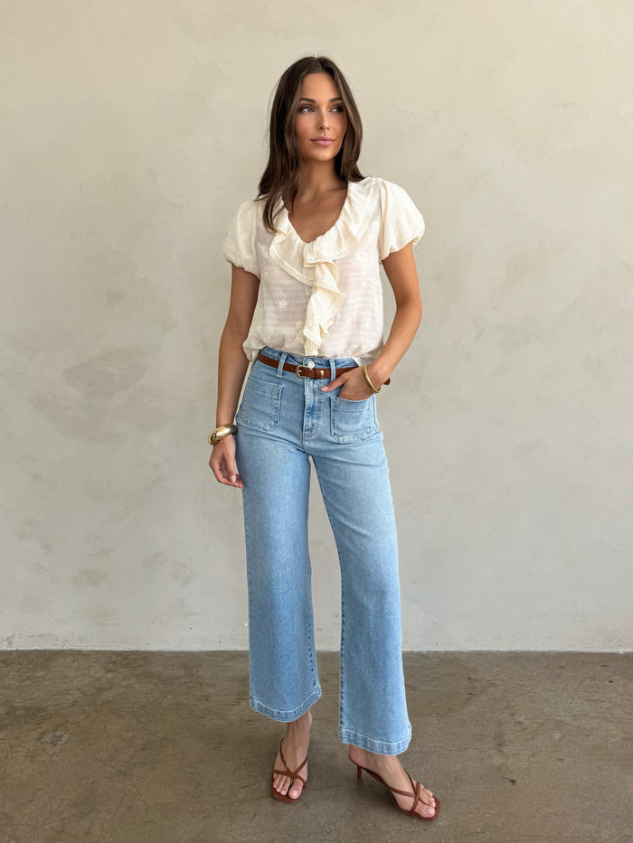 Patch Pocket Wide Leg Jeans in Light - Stitch And Feather