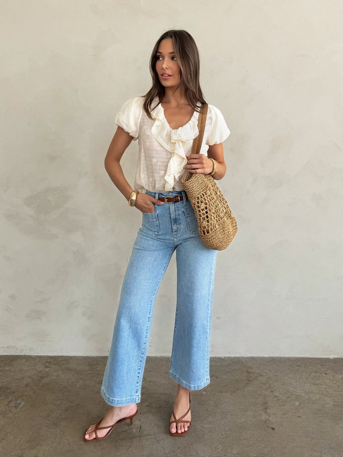 Patch Pocket Wide Leg Jeans in Light - Stitch And Feather