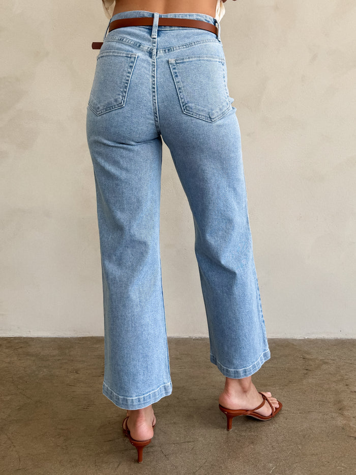 Patch Pocket Wide Leg Jeans in Light - Stitch And Feather