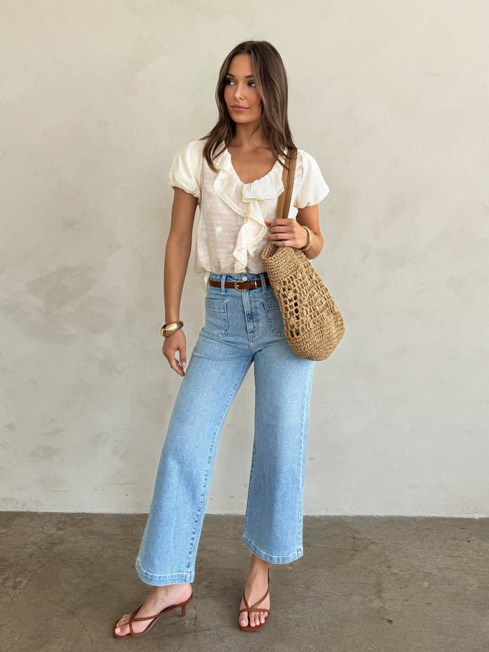Patch Pocket Wide Leg Jeans in Light - Stitch And Feather