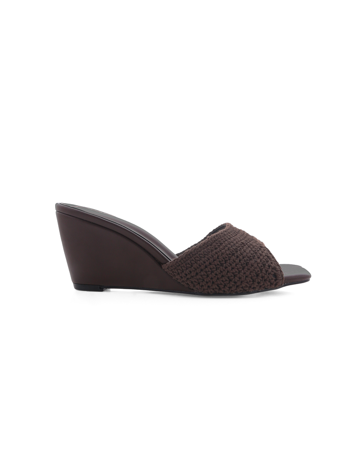 Pavlina Crochet Wedge Heel in Chocolate - Stitch And Feather