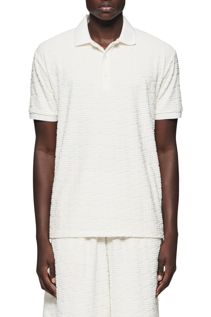 PB Logo Polo Shirt Regular Fit Jacquard Terry Towel in White, available in XS to XXL