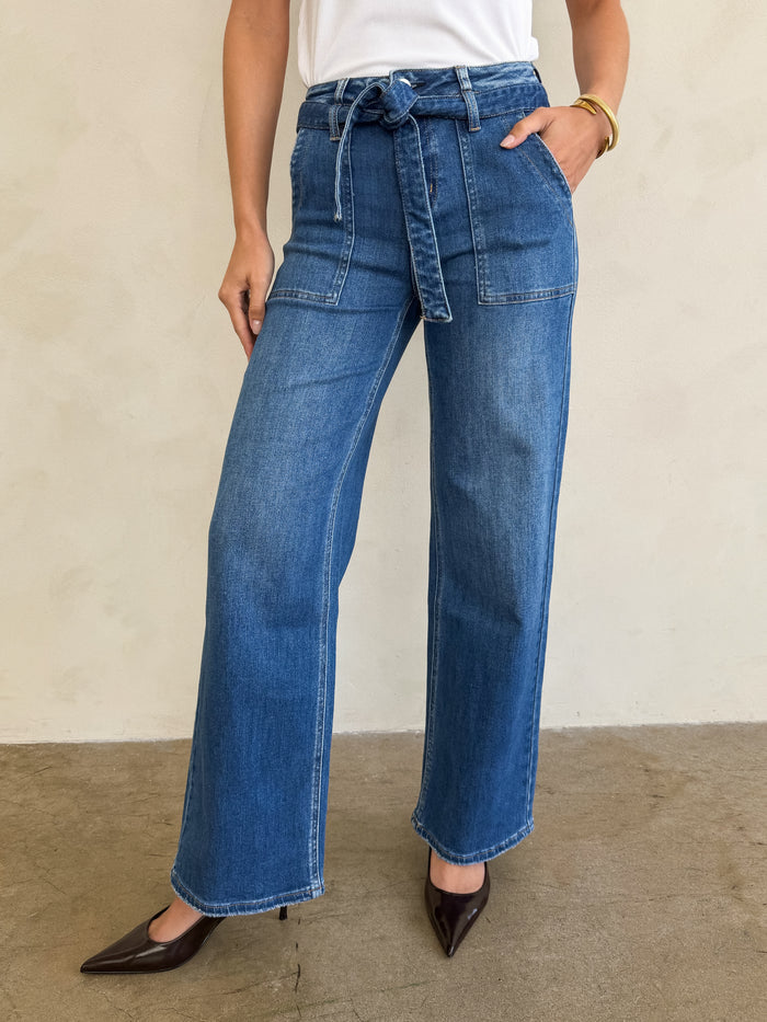 Press Rewind Waist Tie Jeans - Stitch And Feather