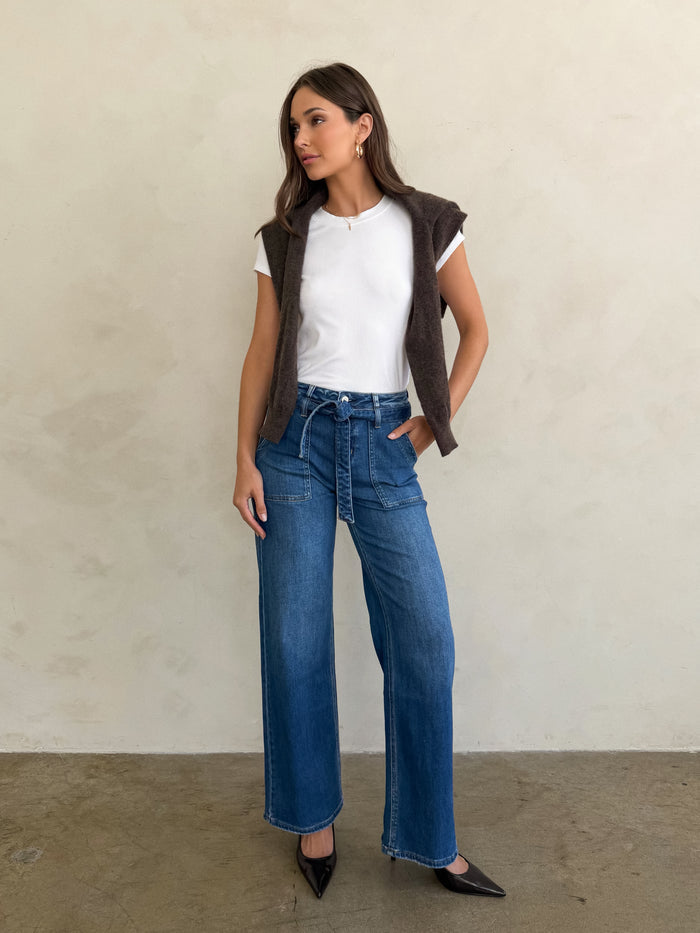 Press Rewind Waist Tie Jeans - Stitch And Feather