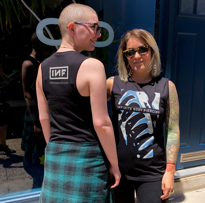 Pretty Hole Machine Muscle Tank Top modeled by Infinite staff members