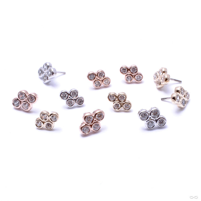 Quad Bezel Cluster Press-fit End in Gold from BVLA in assorted materials