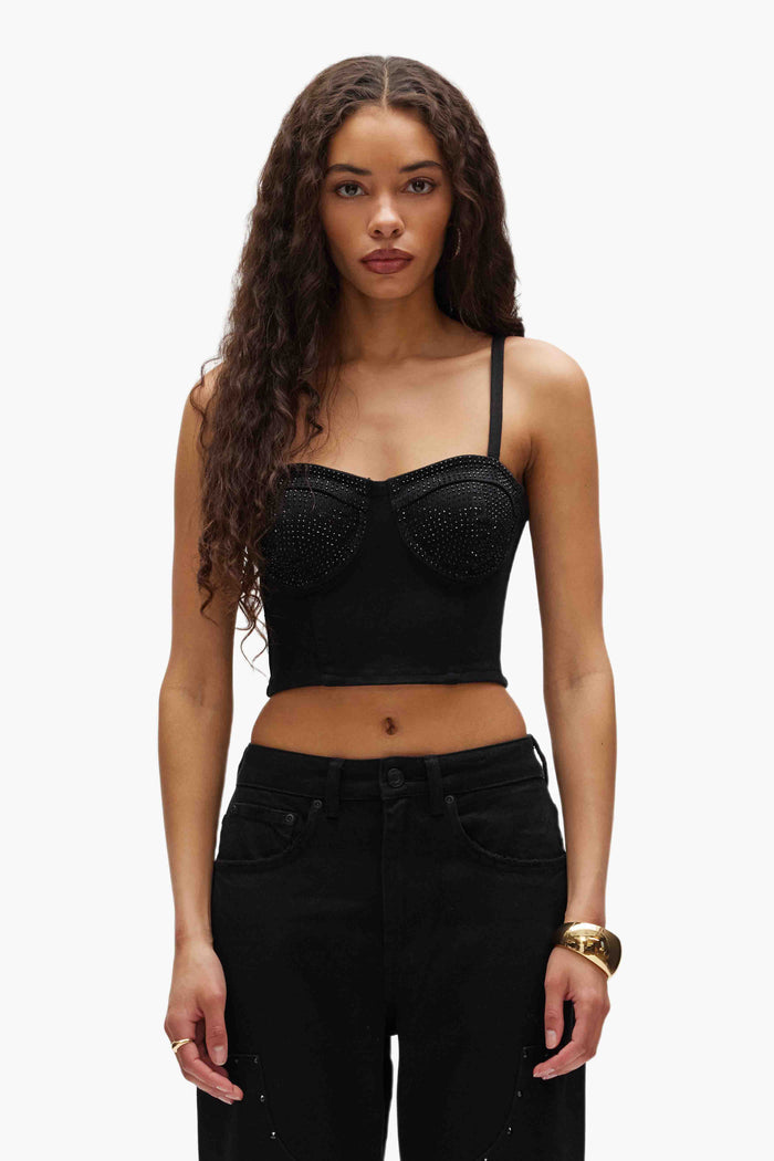 Rhinestone Corsette bralette with adjustable straps and exposed zipper closure
