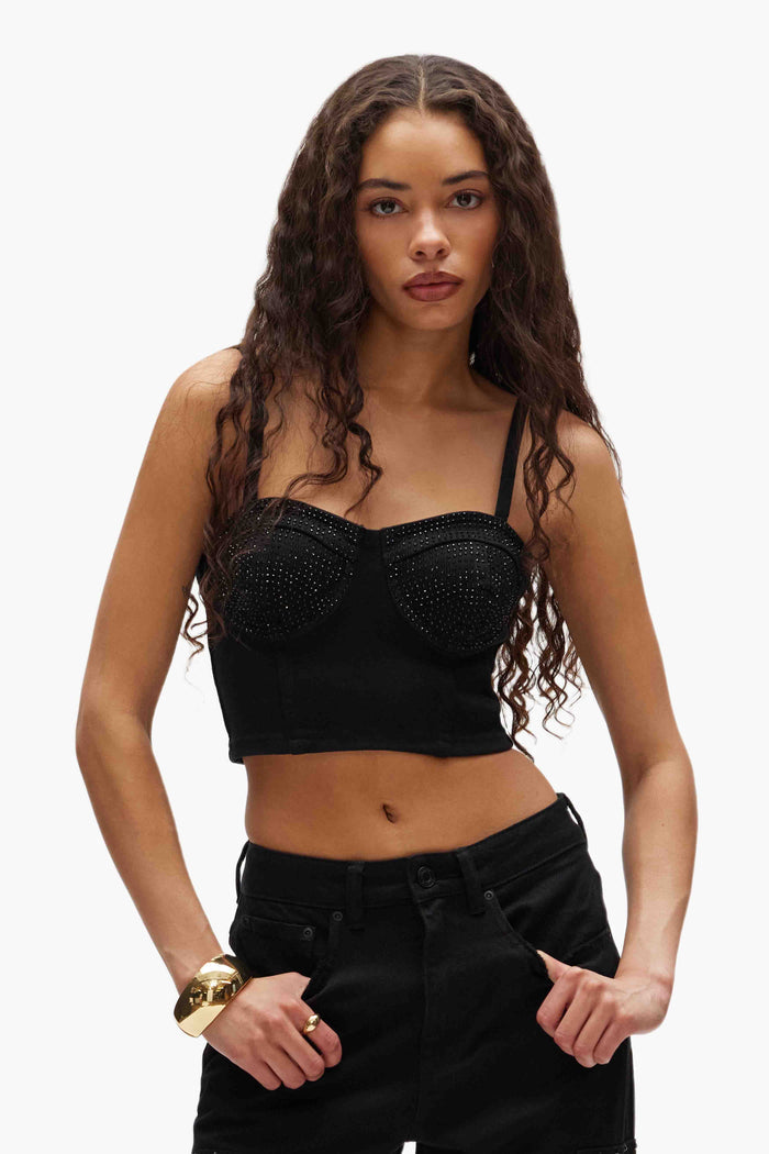 Rhinestone Corsette bralette with adjustable straps and exposed zipper closure