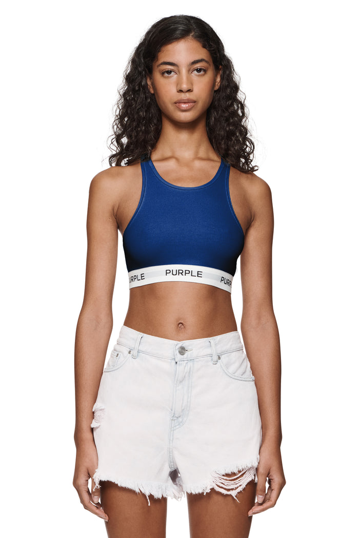 Rib Knit Bralette with Slim Fit and Wide Soft Purple Branded Elastic Hem