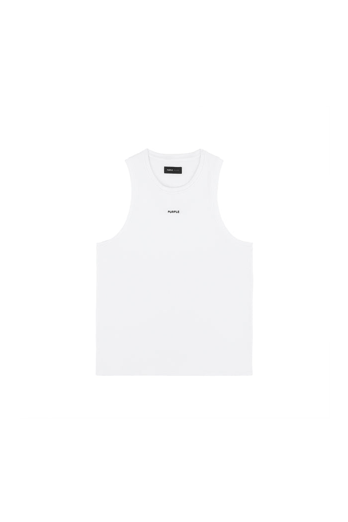 Ribbed Tank Top in white, regular fit, made of 98% cotton and 2% elastane with embroidery.