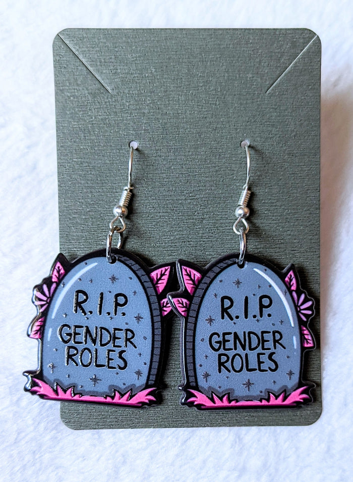 RIP Gender Roles Tombstone Acrylic Dangle Earrings