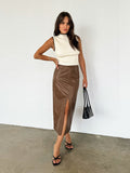 Rita Vegan Leather Midi Skirt - Stitch And Feather