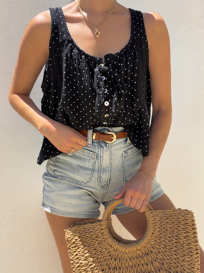 Roma Polka Dot Top in Black - Stitch And Feather