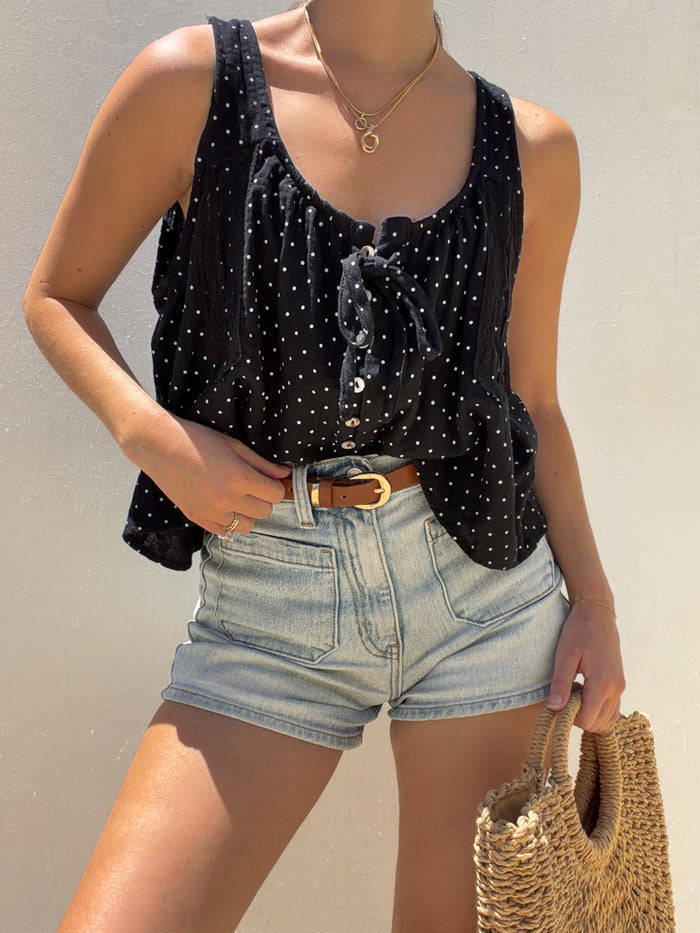 Roma Polka Dot Top in Black - Stitch And Feather