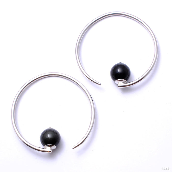Round Dew Drop Hoops in Silver with Rainbow Obsidian from Diablo Organics
