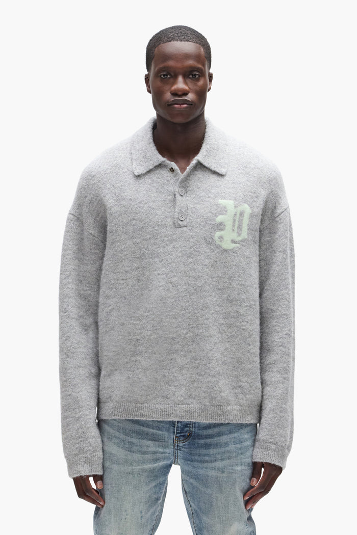 Rugby Knit Shirt in relaxed fit, made with alpaca blend, available in multiple sizes.