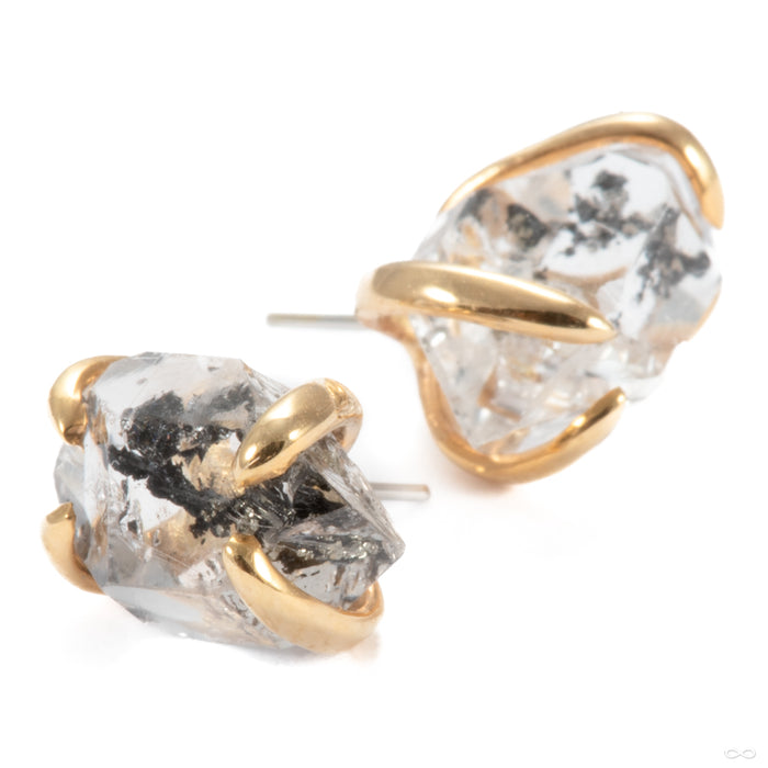 Sacred Love Press-fit End in 14k Yellow Gold with Clear Herkimer Diamond with Carbon Inclusions from Quetzalli size detail