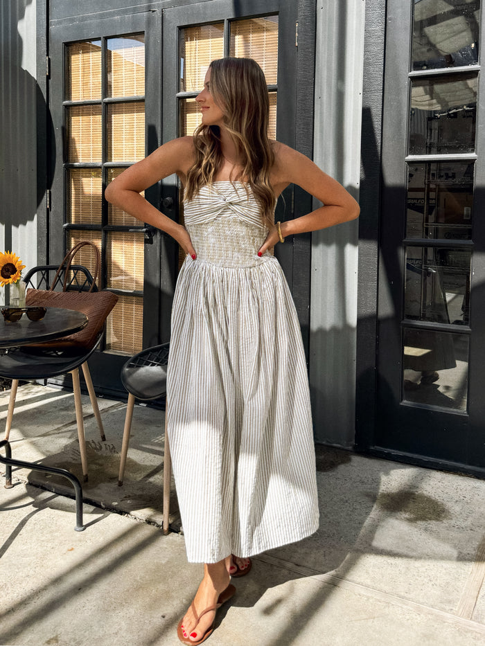 Salted Pistachio Stripe Midi Dress - Stitch And Feather
