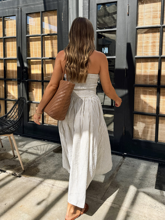 Salted Pistachio Stripe Midi Dress - Stitch And Feather