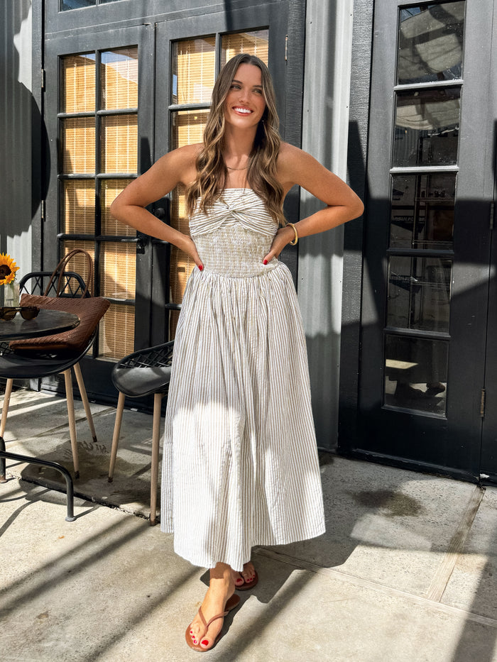 Salted Pistachio Stripe Midi Dress - Stitch And Feather