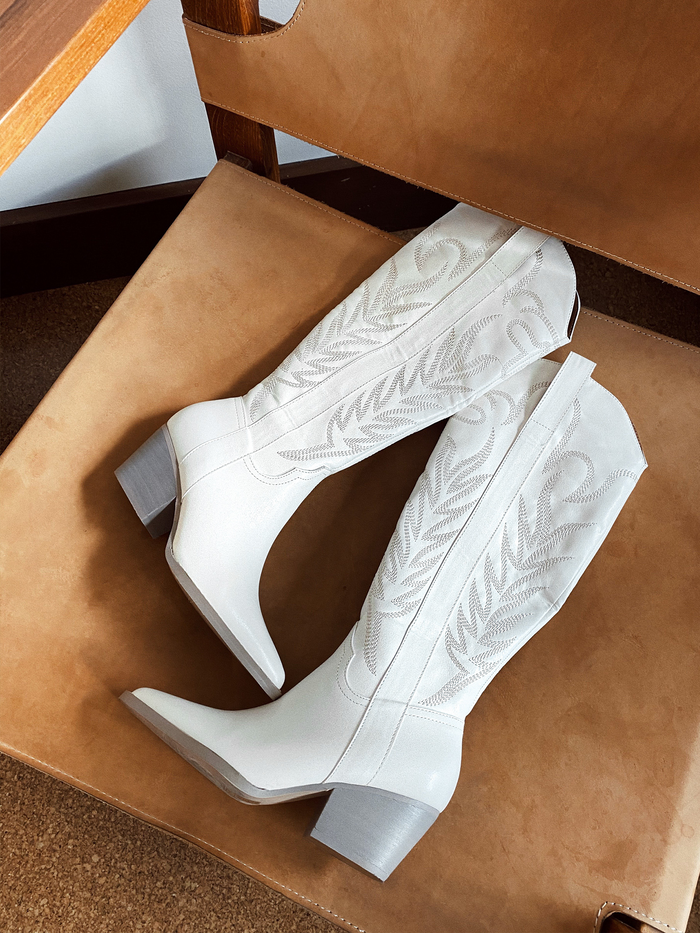Samara Cowboy Boot in White - Stitch And Feather