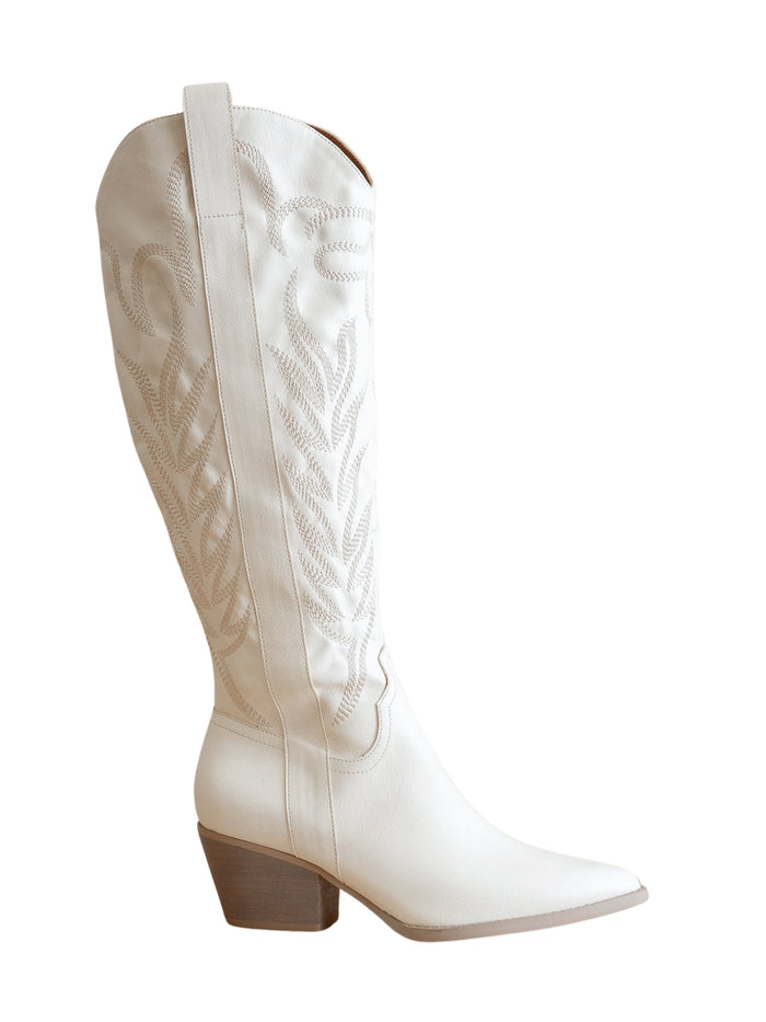 Samara Cowboy Boot in White - Stitch And Feather