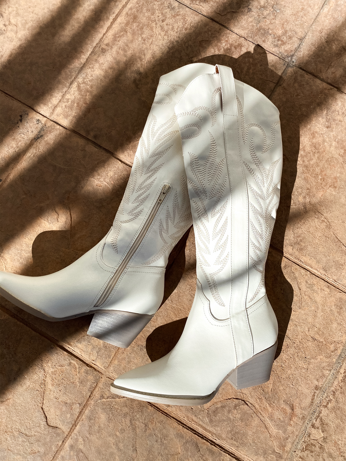 Samara Cowboy Boot in White - Stitch And Feather