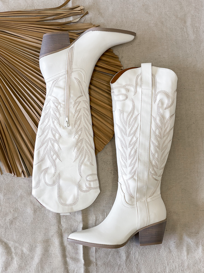 Samara Cowboy Boot in White - Stitch And Feather