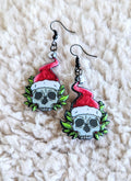 Santa Hat Skulls Alternative Christmas Acrylic Earrings