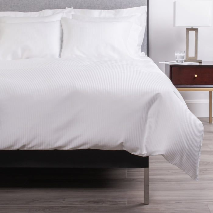 savoia cotton stripe sateen duvet cover in white