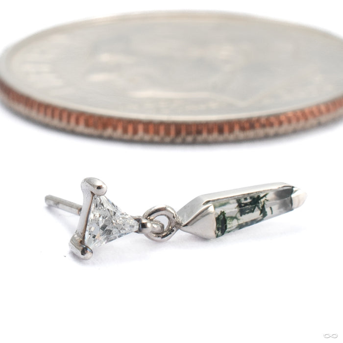 Savvy Press-fit End in 14k White Gold with Clear CZ and Moss Agate from Buddha Jewelry