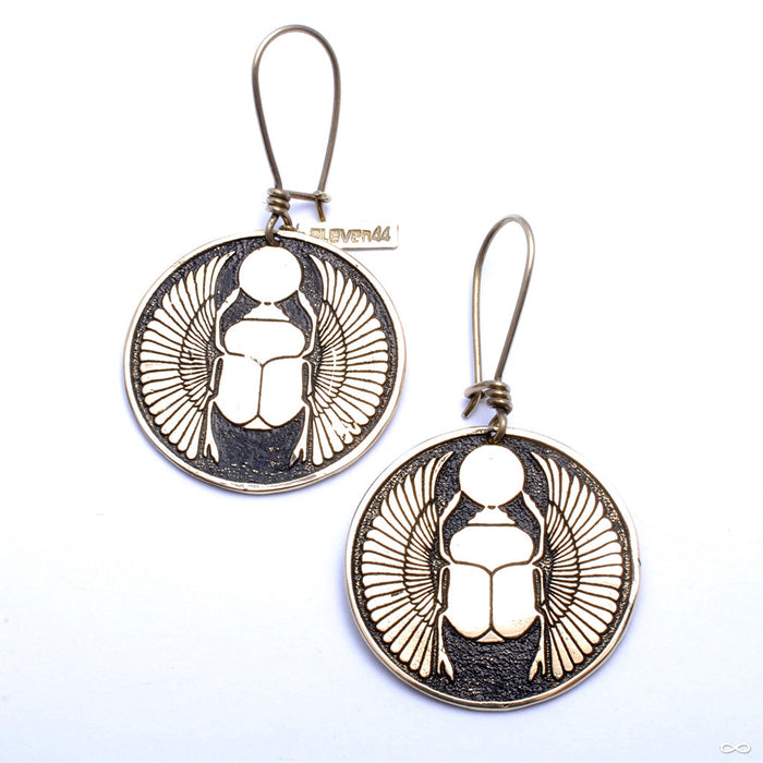 Scarab Hoop Earrings from Eleven44 in Brass