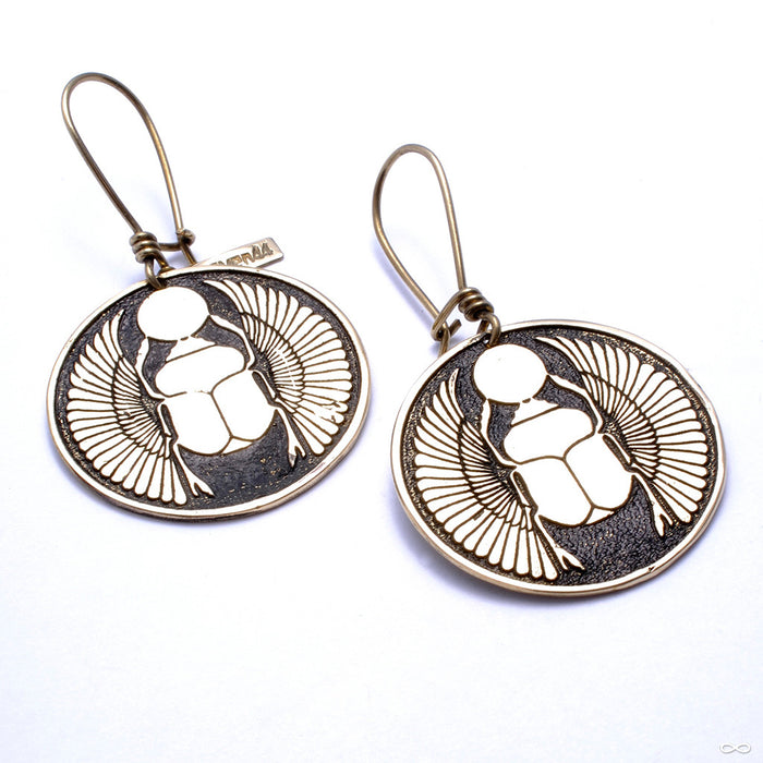 Scarab Hoop Earrings from Eleven44 in Brass
