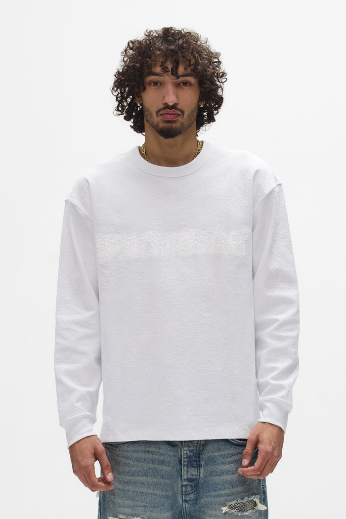 Scattered Gothic Pearls Long Sleeve Tee with pearl hotfix detail in heavyweight textured jersey