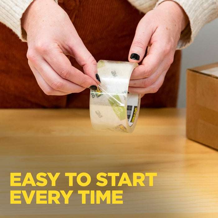 Scotch Sure Start Packing Tape, Clear, Quiet Unwind and Easy Start, 1.88 in. x 22.2 yd., 6 Tape Rolls with Dispensers