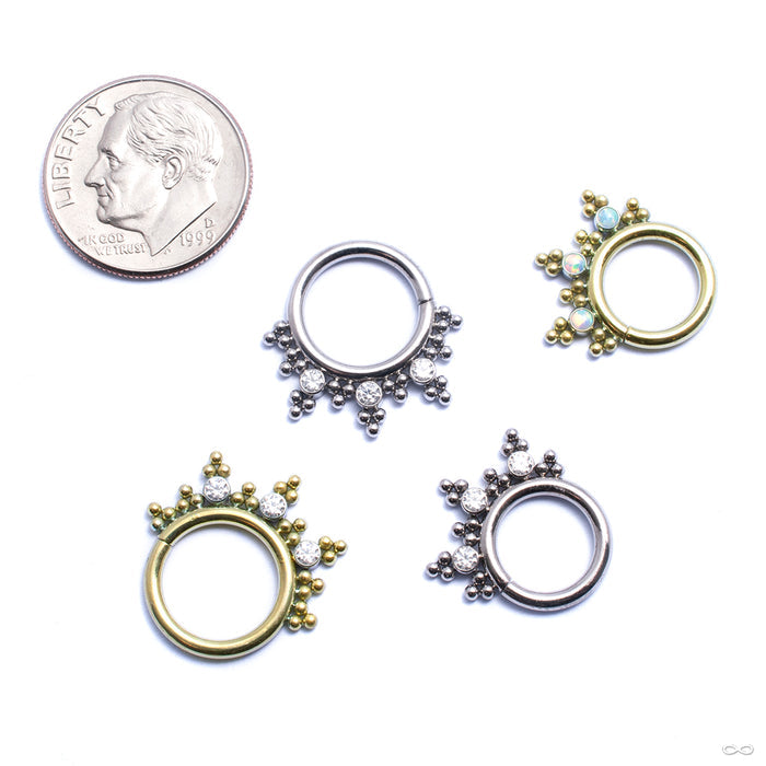 Seam Ring with Beaded Clusters and 3 Stones from LeRoi in assorted materials