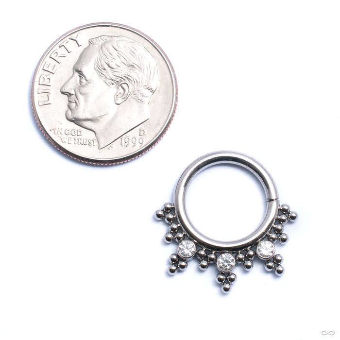 Seam Ring with Beaded Clusters and 3 Stones from LeRoi with clear CZ