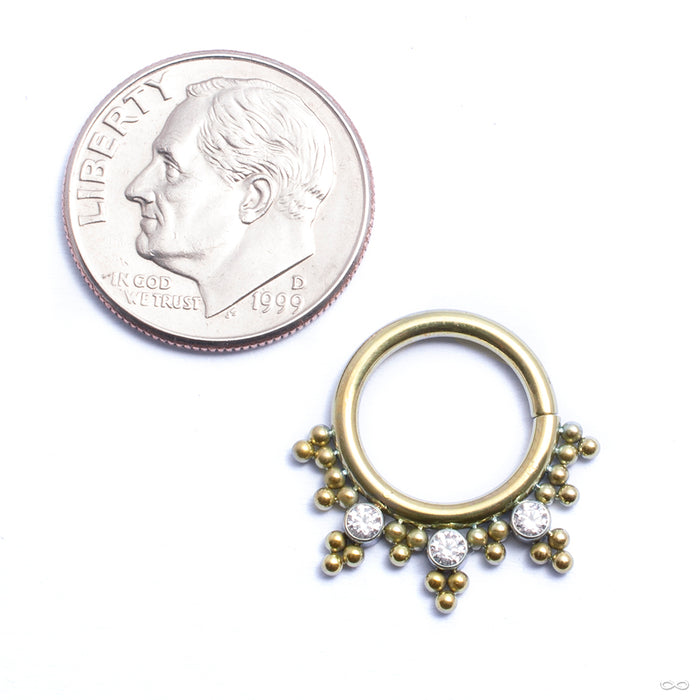 Seam Ring with Beaded Clusters and 3 Stones from LeRoi with clear CZ anodized gold