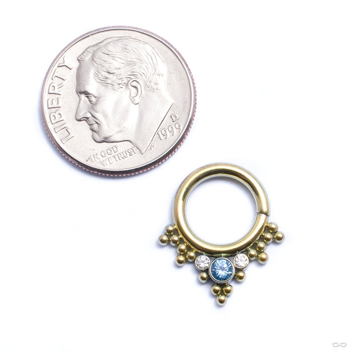 Seam Ring with Beads and 3 Stone Cluster from LeRoi with aqua & clear CZ