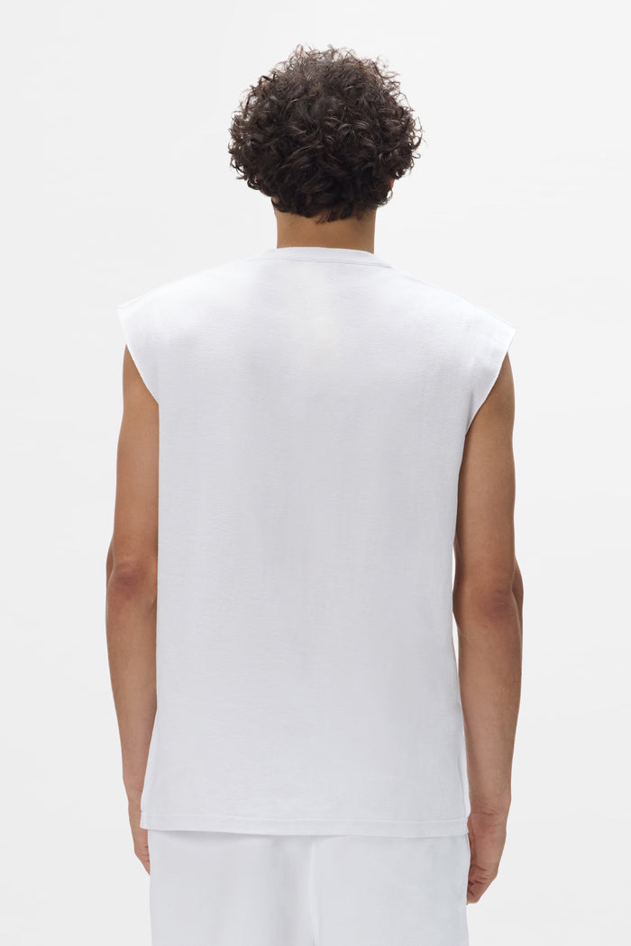 Sequin Script Tank Top in textured jersey with sequins, available in multiple sizes.