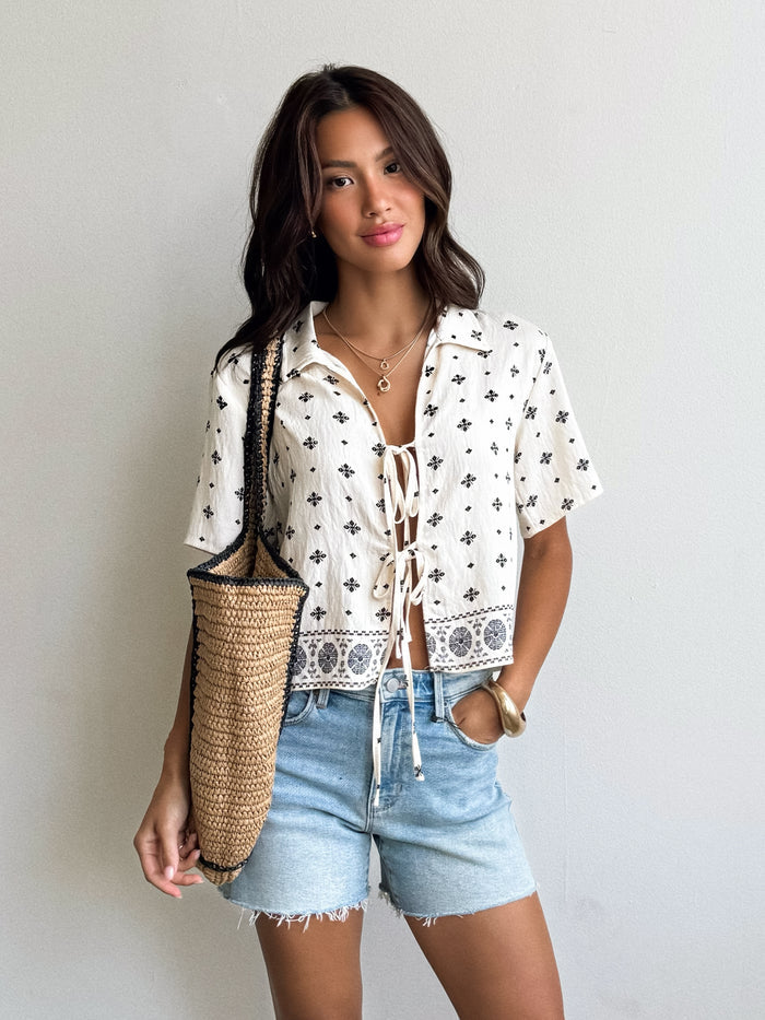 Sequoia Tie Front Top - Stitch And Feather
