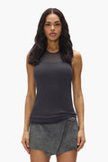 Sheer Layered Top in slim fit with ribbed sheer fabric, available in sizes XXS to XL.