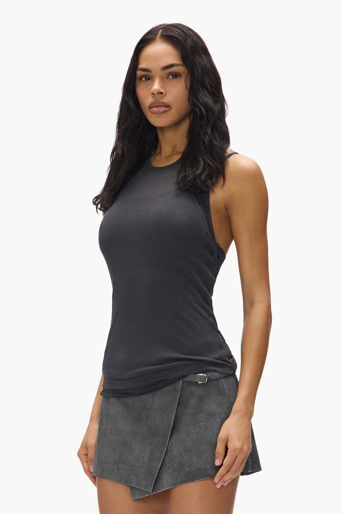 Sheer Layered Top Slim Fit Ribbed White Tees available in sizes XXS to XL