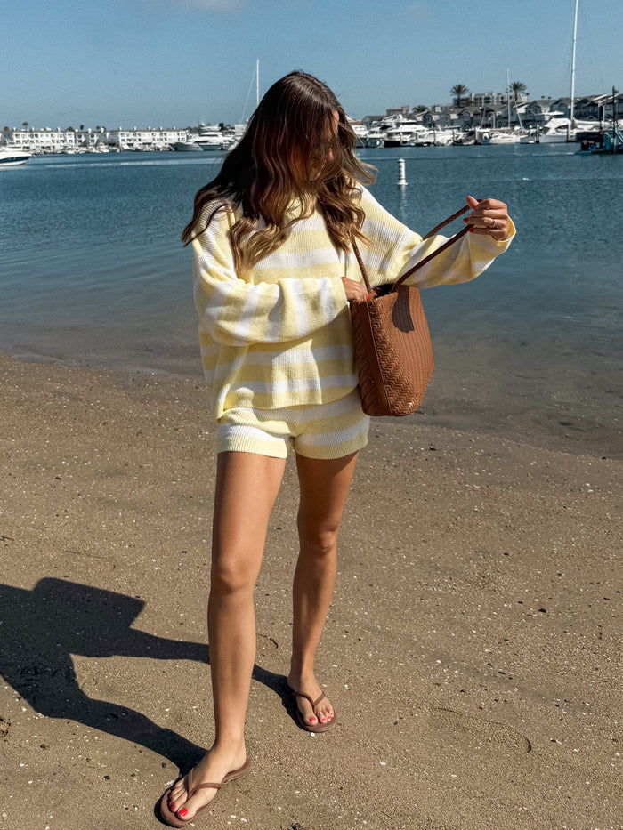 Shoreline Stripe Knit Shorts in Butter - Final Sale - Stitch And Feather
