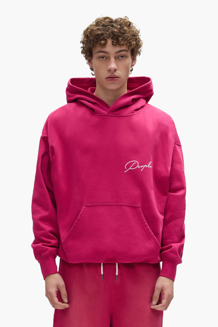 Signature Hoodie oversized white sweatshirt with kangaroo pocket and faded wash.