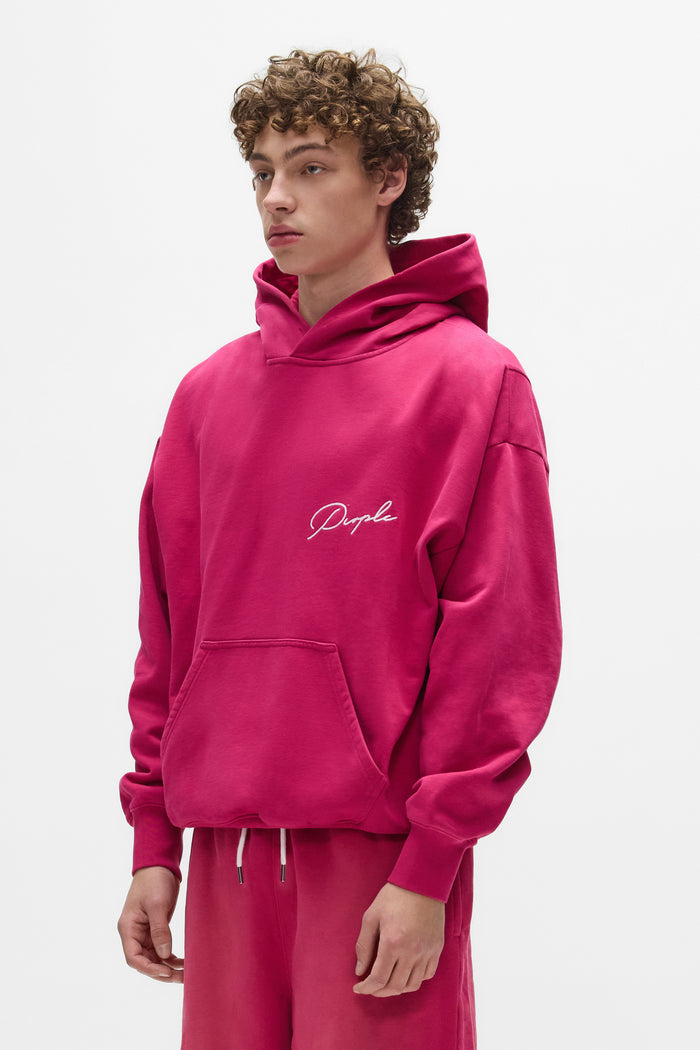 Signature Hoodie oversized fit in faded wash with kangaroo pocket, 100% cotton.