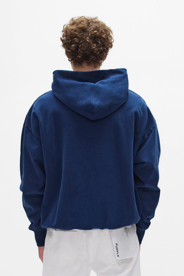 Signature Hoodie in Navy, oversized fit with kangaroo pocket and faded wash.