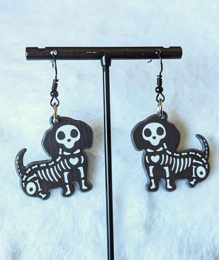 Skeleton Dog Acrylic Dangle Earrings